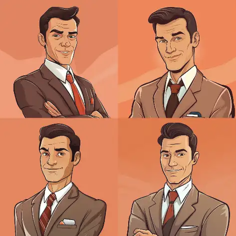 A collage of a man in a suit.